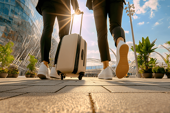 People walking with a suitcase
